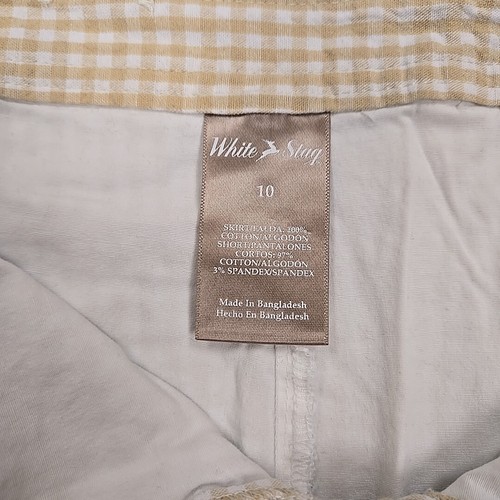 Pantaloncini donna elasticizzati bianchi cervo taglia 10 vita alta marrone bianco a quadri - Foto 7 di 8
