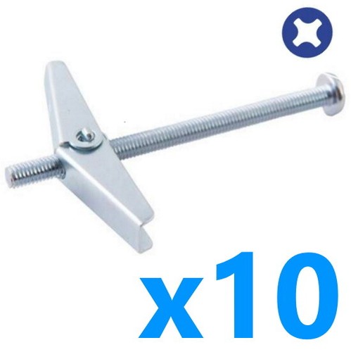 10 Plasterboard Spring Toggle Fixings With Screws Hollow Cavity Wall Anchors UK - Picture 2 of 3