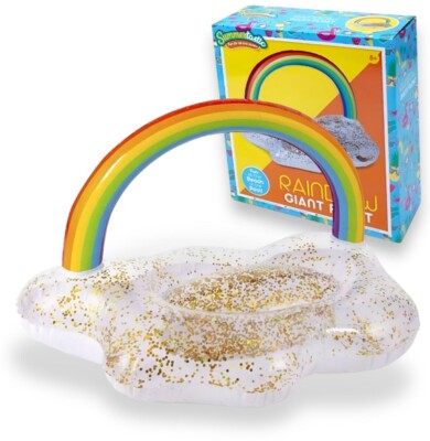 RIESEN REGENBOGEN GLITZER AUFBLASBAR 105CM SCHWIMMRING Strand Pool Schwimmer Spaß Geschenk