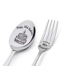 Happy 40th Birthday Spoon Fork Gifts Engraved Middle, Sliver