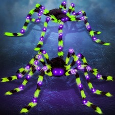 2 Pack 50 Inch Giant Halloween Spider Decorations Outdoor, Each Green and Black