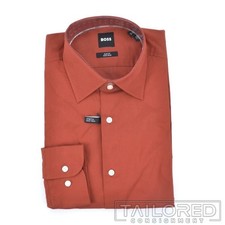 NWT - HUGO BOSS Solid Orange Cotton Mens Slim Fit Luxury Dress Shirt - 16.5