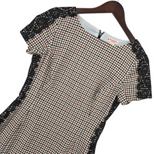 Brooks Brothers SIZE 8 Plaid Lace Panel Sheath Dress Women Academic Preppy Brown