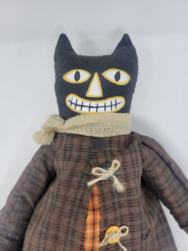 Bambola gatto primitivo vintage arte popolare nera decorazione gatto Halloween - Foto 4 di 5