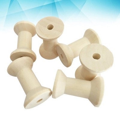 50 Pcs Wooden Thread Bobbin Spools Coils 5 cm Vintage Natural Roller for Crafts
