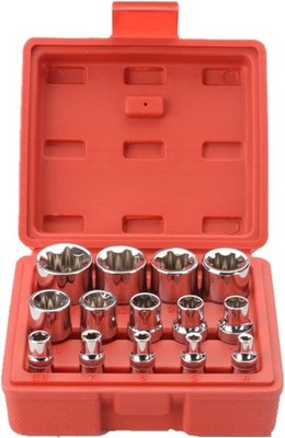 Juego de 14 dados de estrella E-Torx hembra con raíl, entrada de 1/4'', 3/8'' y 1/