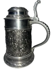 Vintage German SKS Solid Pewter Stein Lidded Tankard Ale Beer Mug Tavern Pub 3D