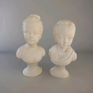 Vintage 1950’s Napco Ware Boy & Girl Busts Bisque Ceramic Figurines 7” x 4”