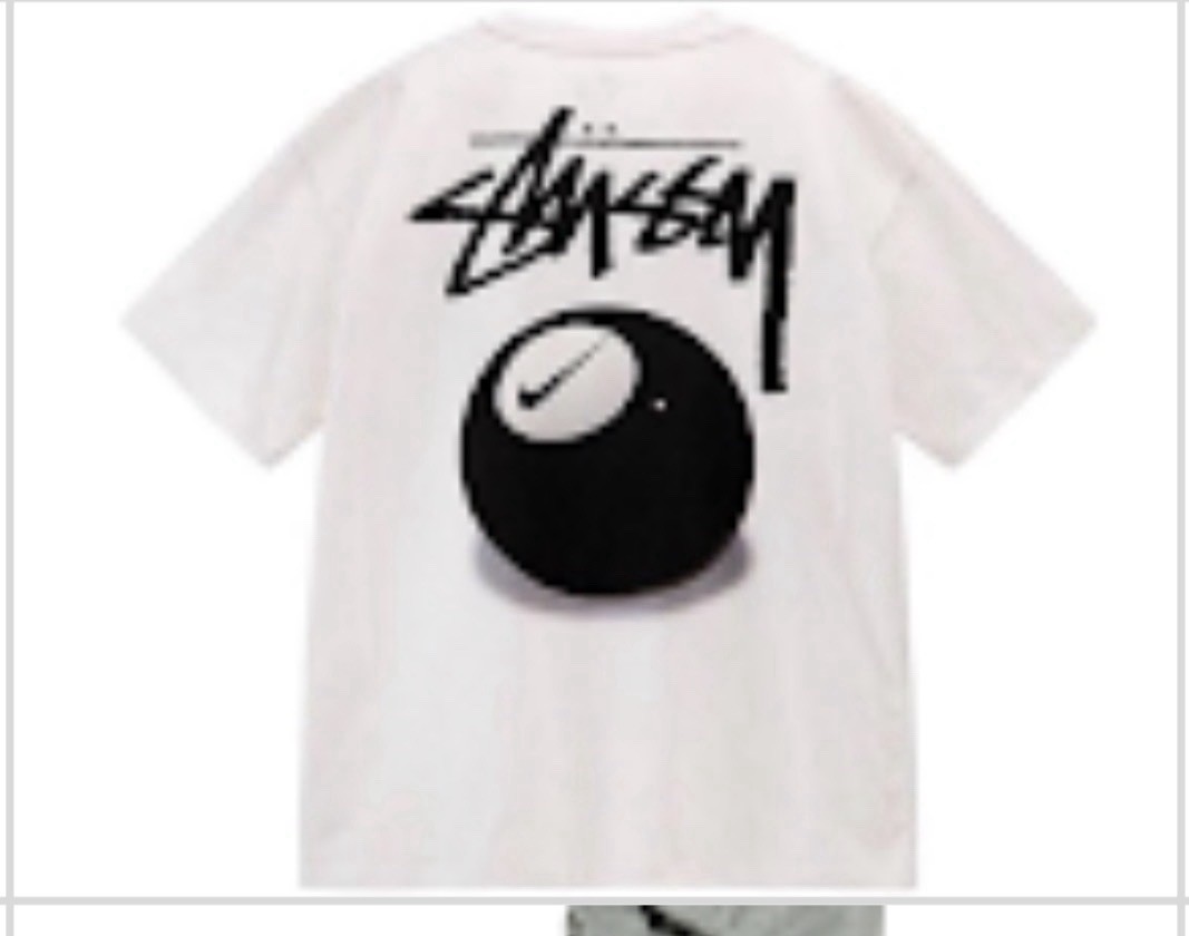 Stussy 8 Ball Logo Men's L White Crew Neck Short Sleeve Cotton Knit Tee