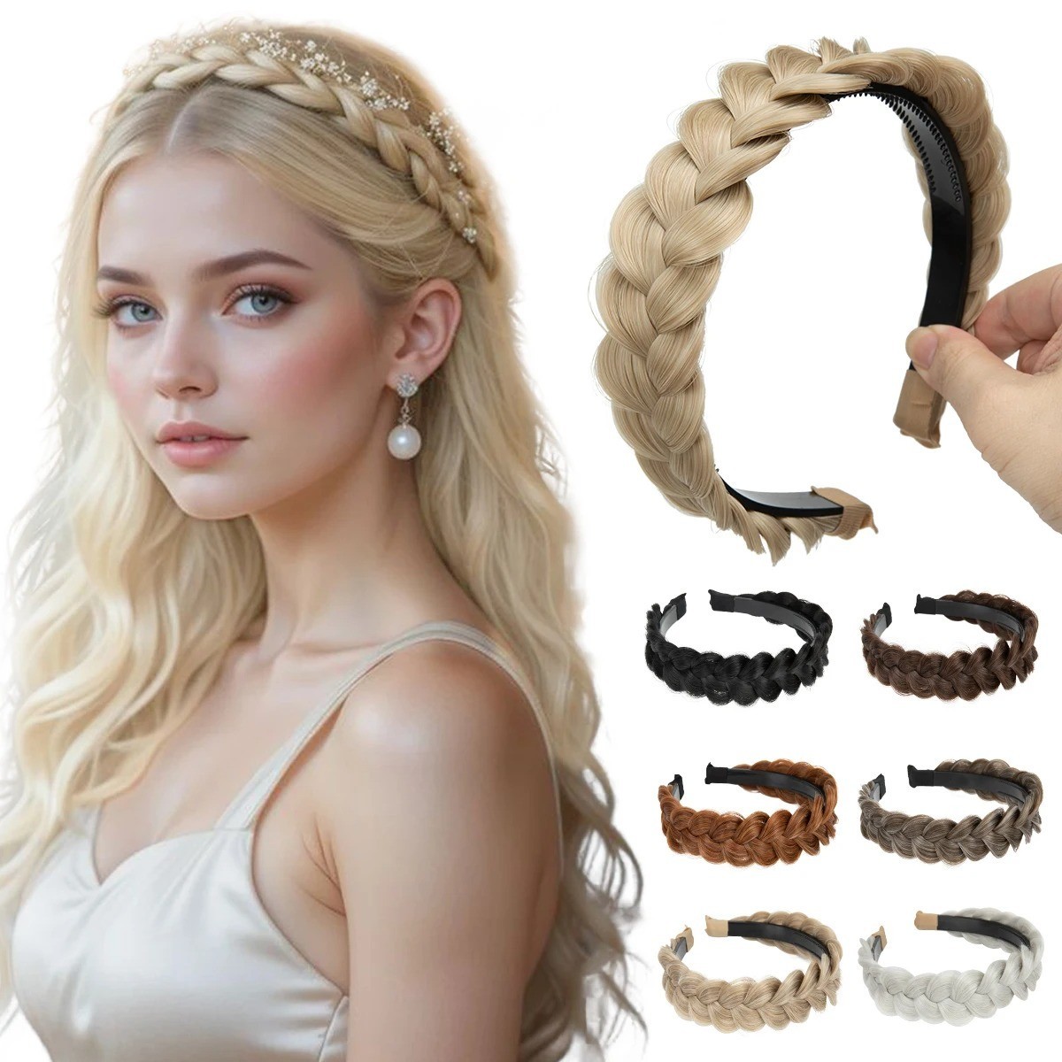 Diadema Sintética Cabello Trenzado Trenzado y Dientes Banda para Cabello Belleza