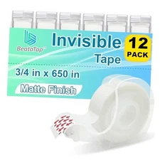 Invisible Tape – Matte Finish, Writable, 3/4 in x 650 in, Transparent 12 Pack