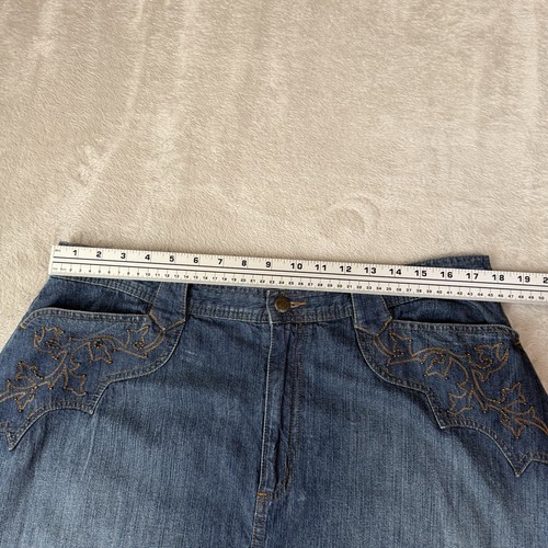 Ralph Lauren Jeans Co. Denim Midi Skirt Sz 16 Flare Beaded Embroidered Western - Picture 9 of 11