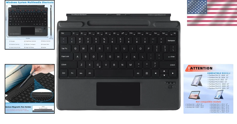 Wireless Bluetooth Keyboard with Trackpad & Pen Holder for Surface Pro 11/10/... - Image 2 of 4