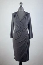 LAUREN RALPH LAUREN Black Polyester Ruched Wrap Midi Dress Size 10
