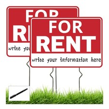2 Pack For Rent Signs, For Rent Sign with Metal Stake, For Rent Yard Sign - 17 x