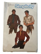 Simplicity 6629 Mens Button Front Flannel Shirt Long Short Sleeve Sz 40 UC
