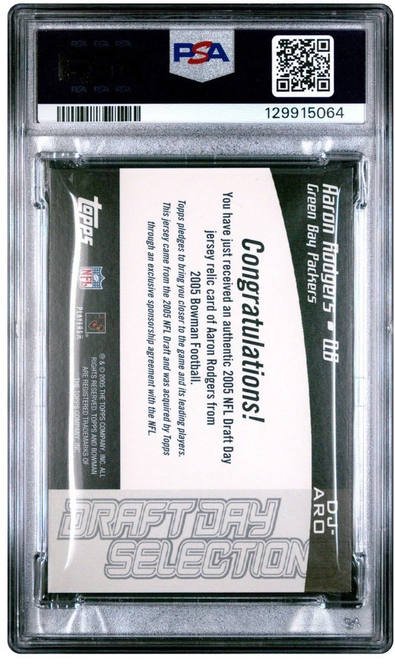 2005 Bowman Draft Day Selections Aaron Rodgers ROOKIE Event Worn Jersey PSA 8 - Image 2 of 2