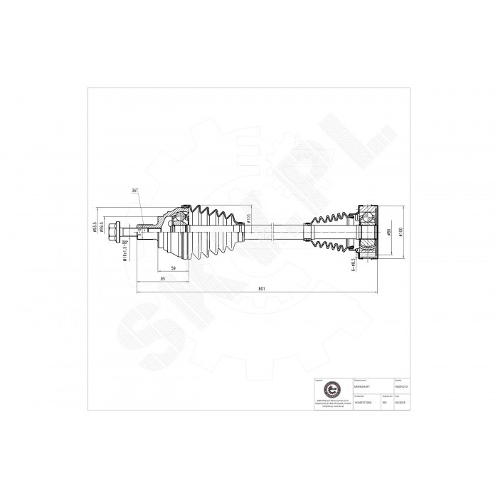 Arbre de transmission avant droit 1K0407272CL cardan VW Caddy Audi A3