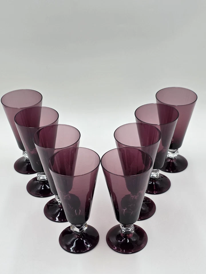 JUEGO ANTIGUO DE 8 VASOS DE AGUA DE 7" AMATISTA BRYCE WILMINGTON MODERNOS DE MEDIADOS DE SIGLO. Foto 3 de 4