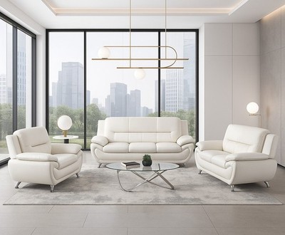 NEW White 3PC Sofa Loveseat Chair Leather Gel Contemporary Modern Living Room