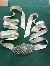 Bridal Belt Sash Rhinestone Waist Ribbon Party Dress Ivory Cara (75+inch design)