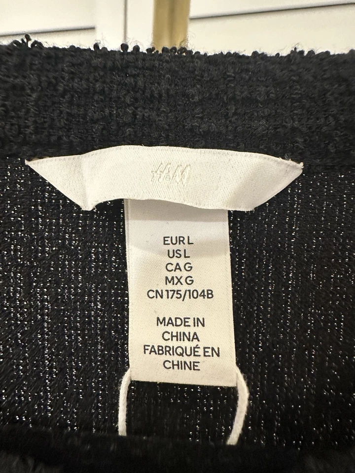 H&M кардиган женщин размер большой черный золотой кнопки текстурированный вязаный длинным рукавом - Изображение 2 из 4