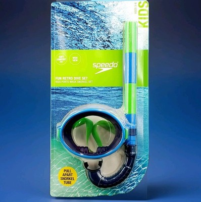 Speedo Kids Porto Snorkel Mask Set Blue Fun Retro Dive Set Ages 3-6 (SEALED)