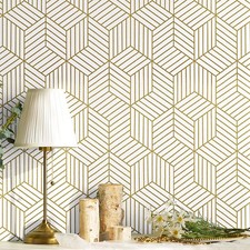 Peel and Stick Wallpaper Boho Wall Paper Modern White and Gold Geometric 15"x78"