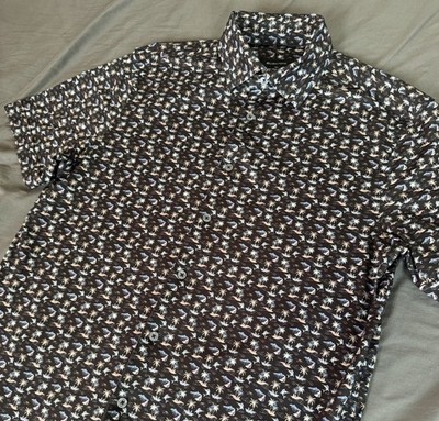 Bugatchi 8 Way Stretch Men s Medium Tropical Button Up Shirt All Over Print