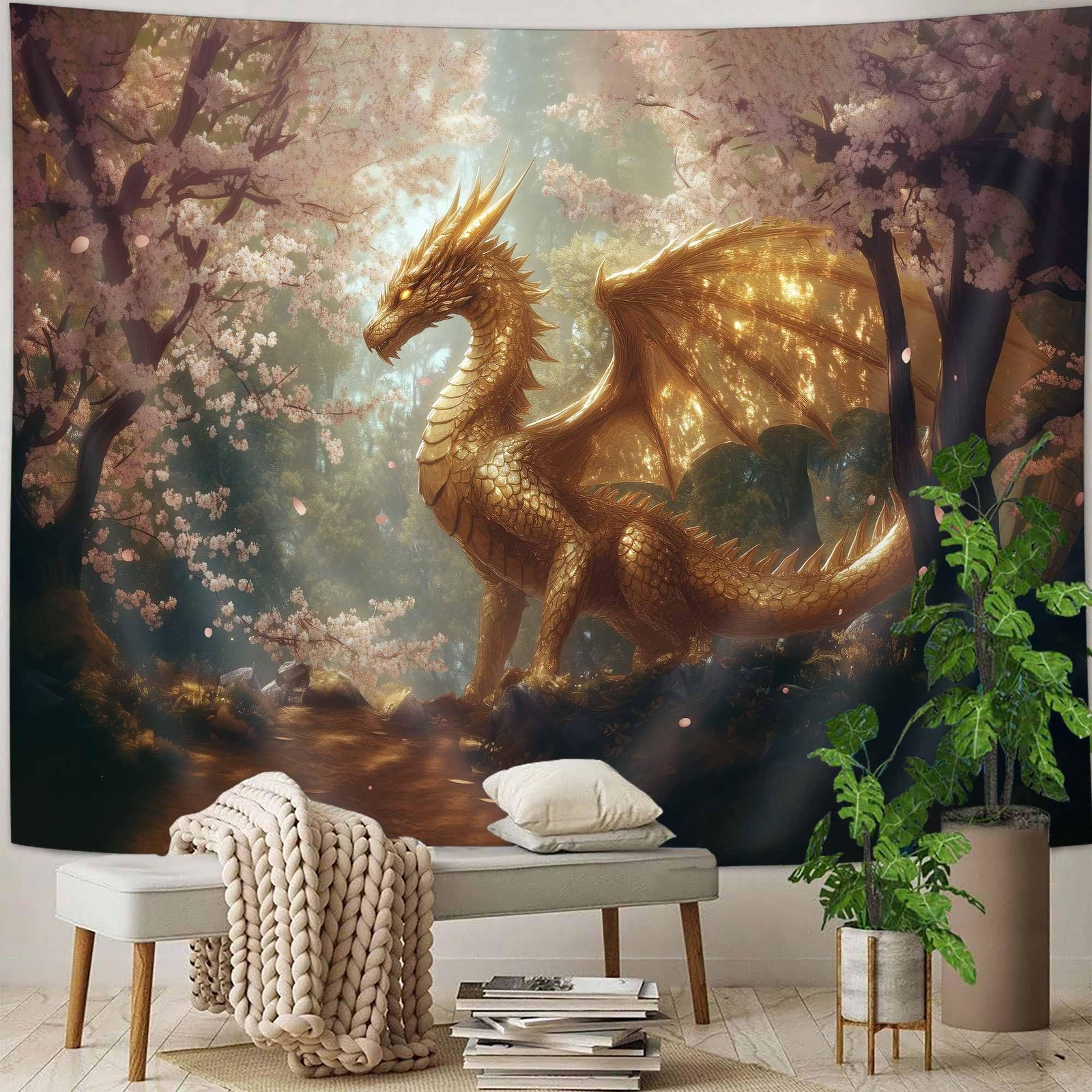 Bcsewcg Trippy Purple Dragon Wall Hanging, Medieval Fantasy Animals Cool Drag...