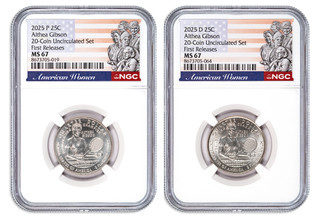 2025 P & D Althea Gibson Quarter 2 Coin Set NGC MS67 First Releases