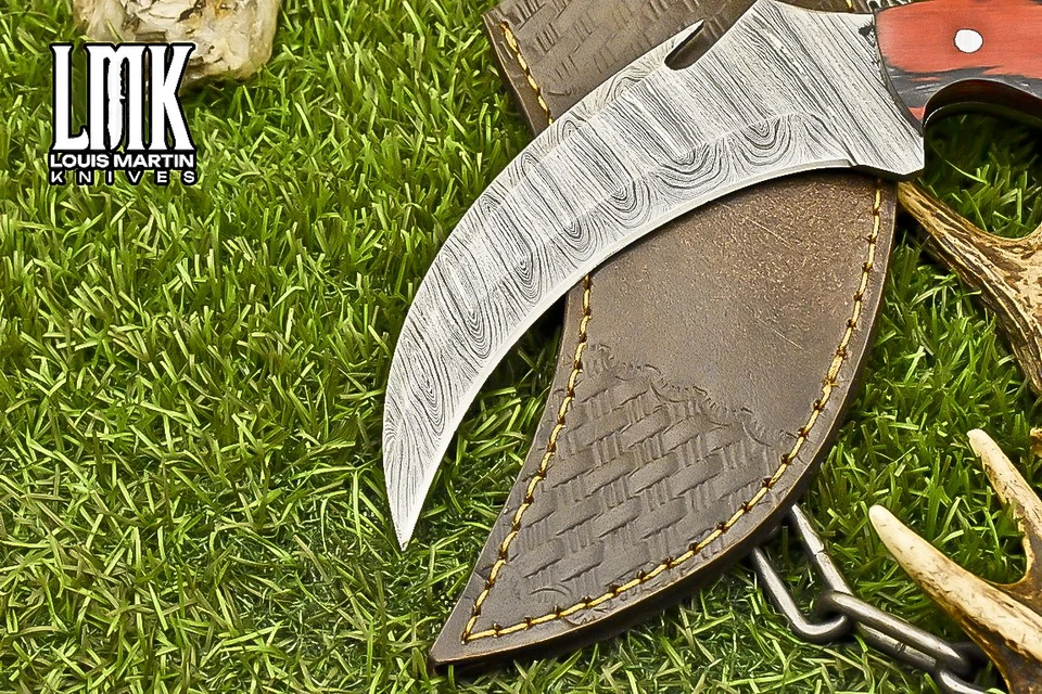 LMK Hand Forged Karambit Knife Twist Damascus Hard Wood Camping Razor Sharp - Image 3 of 4