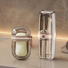 Toothbrush Travel Case Travel Soap Holder Dish Tray Set of 2, Portable Clear T