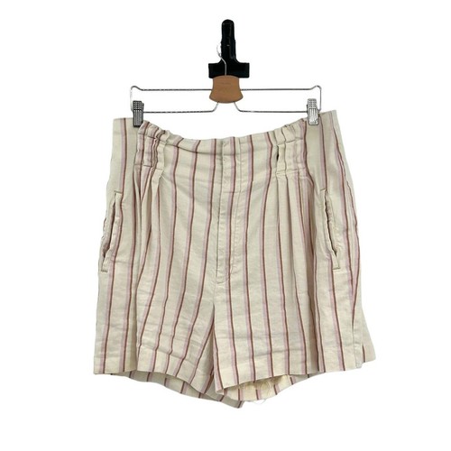 Anthropologie Edisto Paperbag-Waisted Shorts Striped Ivory Cream Pink Size 14