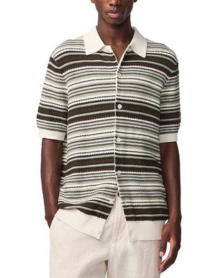NN. 07 Nolan Polo Cardigan Men's M Green Striped Short Sleeve Button Closure