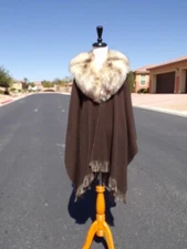 real BLUE FOX FUR collar cape poncho shawl wrap, real blue fox fur collar, dark