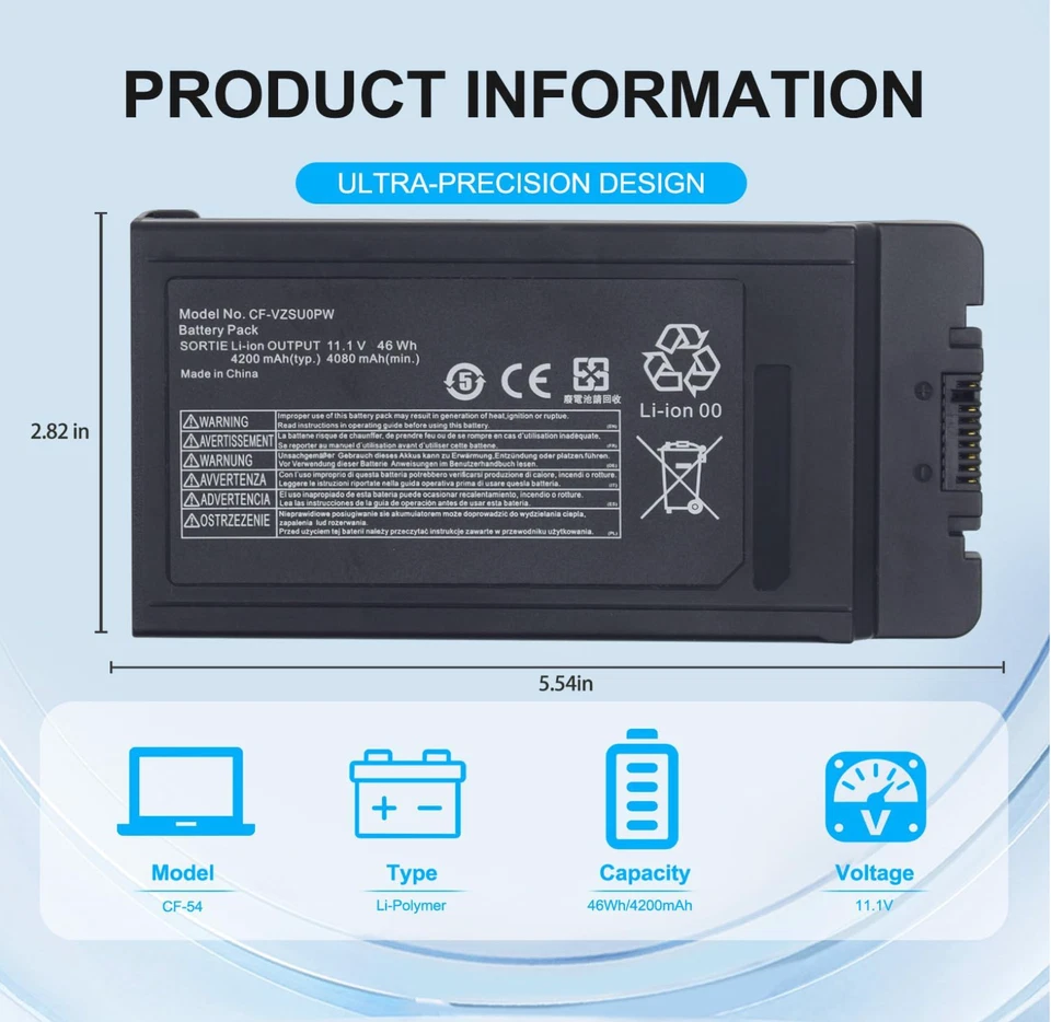 Batería compatible CF-VZSU0PW CF-VZSU0PR para Panasonic Toughbook CF-54 46Wh 4200 Foto 2 de 4