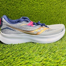 Saucony Ride 15 Womens Size 9.5 Gray Blue Gold Athletic Running Shoes Sneakers