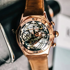 Reef Tiger Mens Watch Automatic Skeleton tourbillon Day Date Year Month RGA703