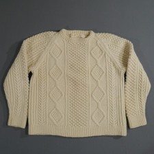 Vtg Irish Home Crafts Aran Sweater Women's L /M Wool Chunky Cable Knit Fisherman