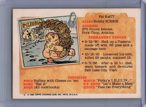 1986 Garbage Pail Kids Card Wormy Shermy #173b - Bild 2 von 2