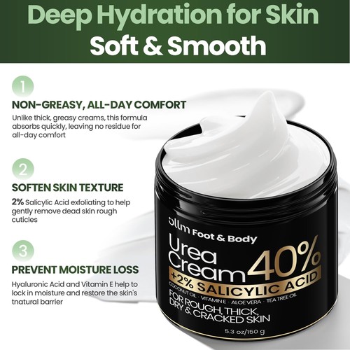 Urea Cream 40% for Dry Cracked Heels, 2% Salicylic Acid for Callus Remover 5.3oz - Picture 6 of 10