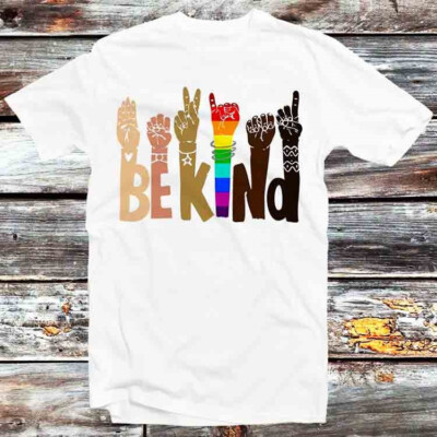 T-Shirt Be Kind Gebärdensprache Regenbogen Freundlichkeit Hände Antirassismus B743