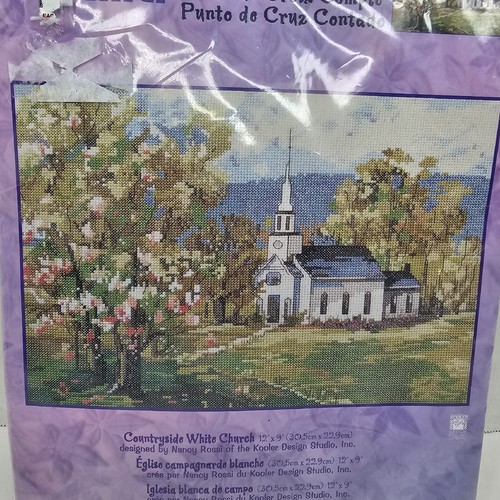 Vintage Bucilla Counted Cross Stitch COUNTRYSIDE WHITE CHURCH 42761 - Picture 2 of 5