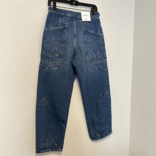New Zara $69 High Waist Cropped Paint Splatter ZW Jeans 9863/264 Size 2 - Picture 5 of 8