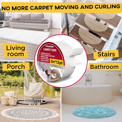 Carpet Tape Double Sided - Rug Tape Grippers for Hardwood Floors and Area Rugs - - Picture 6 of 12
