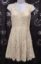 Soieblu IVORY cream LACE A-line Dress S v-neck Sleeveless Lined Stretch EUC