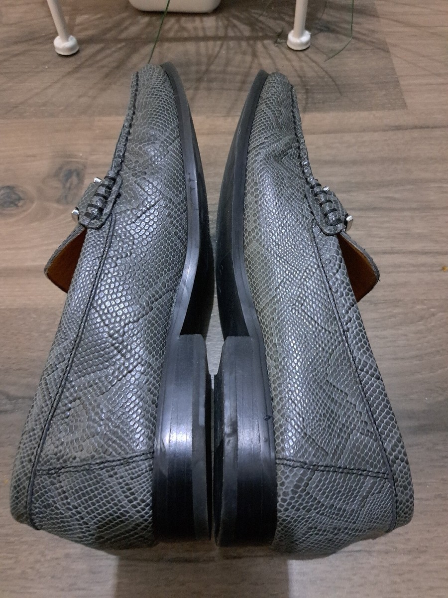 EUC Donald J. Pliner Men Loafer Leather Gray Horsebit Snake  display picture 3