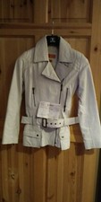 Women White Leather Helium Jacket, Size 8