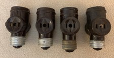 4 Vintage Light Socket Adapters w/2 Outlets Electrical Made in USA Untested
